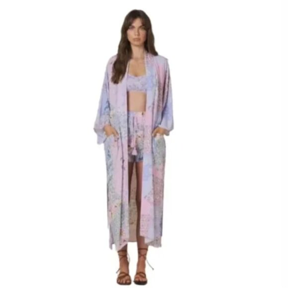 Spell Cha Cha Robe Dressing Gown Womens Medium Large Pink Purple Patchwork Maxi - Picture 2 of 13